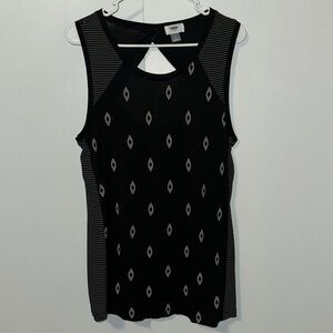 Old Navy Sleeveless Top w Keyhole Back Black Boho & Stripe Print Women’s L